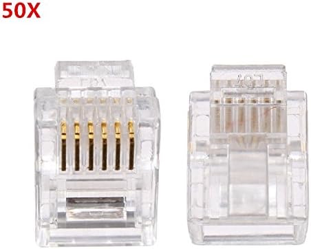 50PCS RJ12 Modular Cable Head Plug Ethernet Plated Network Connector