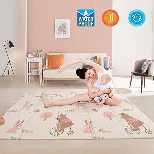 Baby Play Mat,Waterproof Foldable Non Toxic Playmat,79x71x0.6inch Extra Large Thick Foam Crawling Playmats for Infant,Toddler,Babies Learning to Crawl, Kid's Room,Reversible,Durable