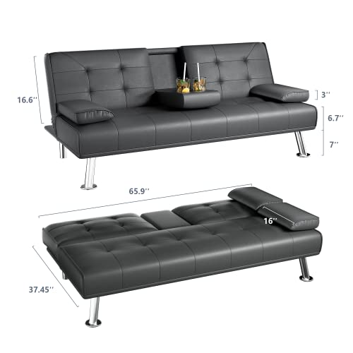 JUMMICO Futon Sofa Bed Faux Leather Couch Bed Modern Convertible
