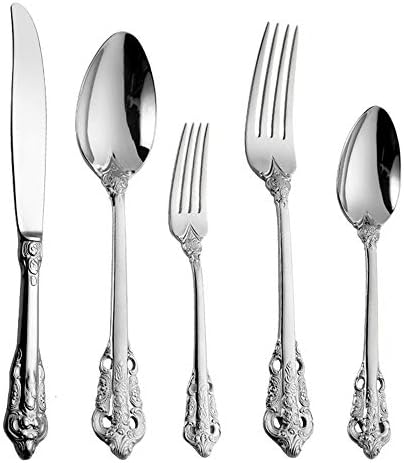 セール価格 B07nfb35 食器 グラス カトラリー シューズ バッグ 新作製品 世界最高品質人気 Pcソフト レトロなカトラリーセット 304ステンレス鋼の家庭用5ピース彫刻セット ステーキナイフやフォークスプーンなど キッチンパーティーのキャンプに適しています