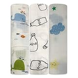 Boy and Girl 100% Cotton Swaddle Blanket, Cute Baby Bamboo Muslin Blankets for Large Size 47 x 47 inches (Summer Tale)