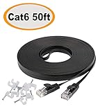 Cat 6 Ethernet Cable 50 ft with Clips- Faster Than Cat5e/Cat5 Flat Internet Network LAN Patch Cord- Cat6 High Speed Computer RJ45 Wires with Snagless Rj45 Connectors for Router, Modem - 50 feet Black