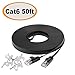 Cat 6 Ethernet Cable 50 ft with Clips- Faster Than Cat5e/Cat5 Flat Internet Network LAN Patch Cord- Cat6 High Speed Computer RJ45 Wires with Snagless Rj45 Connectors for Router, Modem - 50 feet Black primary