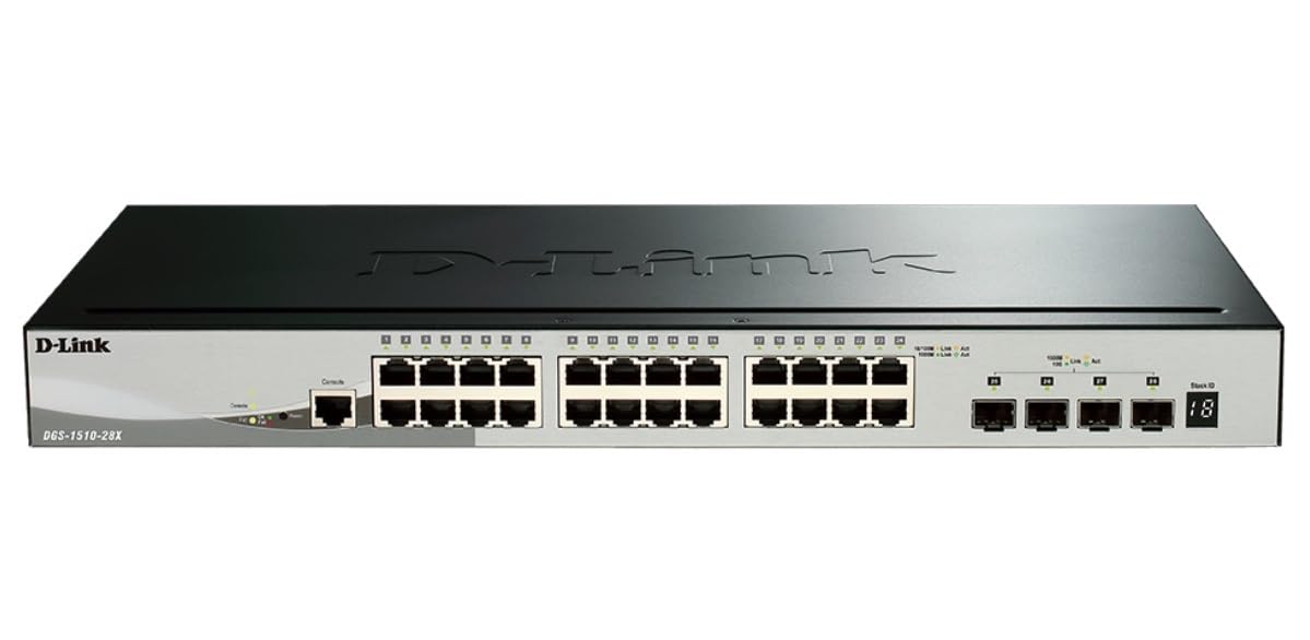 D-Link DGS-1510-28X 28-Port Gigabit Stackable Smart Managed Switch including 4 10G SFP+ (Smart Fans)