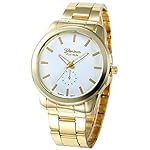 LUQUAN Women Retro Stainless Steel Life Waterproof Quartz Analog Sport Wrist Watch (White+Gold)