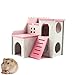 kathson Wooden Hamster House Hideout Hut Rat Hideaway Exercise Toys for for Small Animals Like Dwarf Hamster and Mouse(Pink)