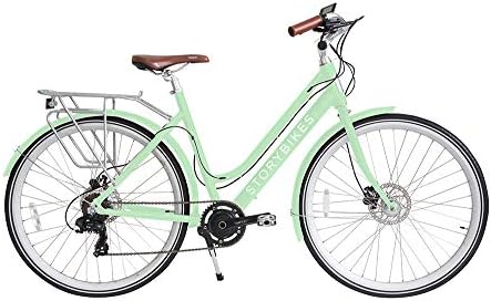 Story Electric Bike - Step-Through Design eBike, Smart 350W Electronic Motor, Hidden Lithium Battery, USB Port to Charge Phone, 7 Speed, Disc Brakes, Unisex Electric Bicycle