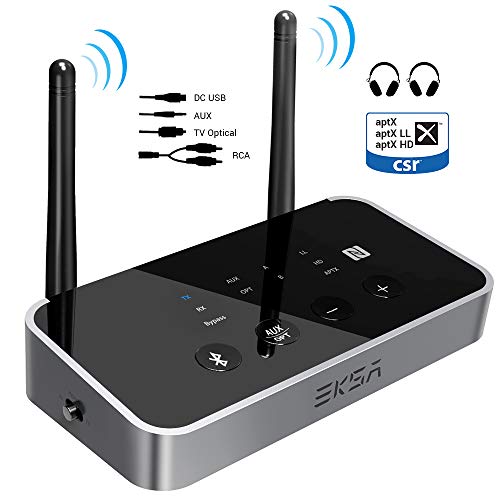 EKSA Bluetooth 5.0 Transmitter Receiver, Long Range with Wireless 3.5mm Audio Adapter for TV Audio, PC or Home Stereo Speakers, Dual Link, aptX Low Latency, Home Sound System