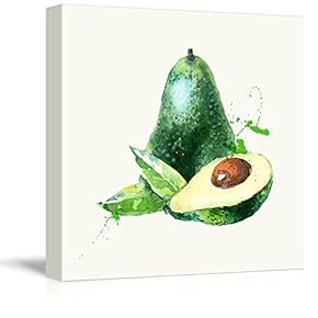 Square Canvas Wall Art - Avocado Watercolor | Fruits Watercolor Art and Illustrations - Giclee Print Gallery Wrap Modern Home Art Ready to Hang - 12x12 inches