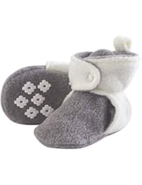 Little Treasure Baby Cozy Fleece Booties with Non Skid Bottom, Heather Gray/Cream, 6-12 Months