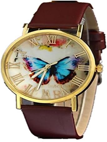 Watch,Laimeng,Womens Fashion Butterfly Style Leather Band Analog Quartz Wrist Watch (Brown)
