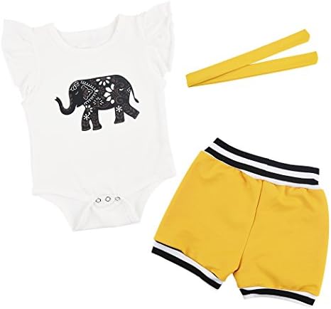Fedpop Baby Girls 3 Piece Cotton Outfit - Bodysuit, Headband and Short Set 1-18 Months