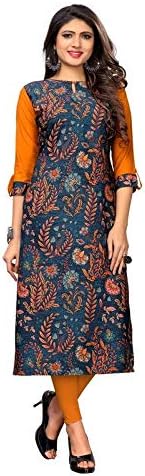 Renish Enterprise Orange and Blue American Crepe Printed Kurti.