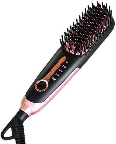 Hair Straightening Brush 3.0, Buture Mini Hair Straightener Brush Negative ion Ceramic Iron Hair Brush Fast Heat Hot Brush Travel Size Anti-scald MCH 110-240V Temperature Lock (Black)