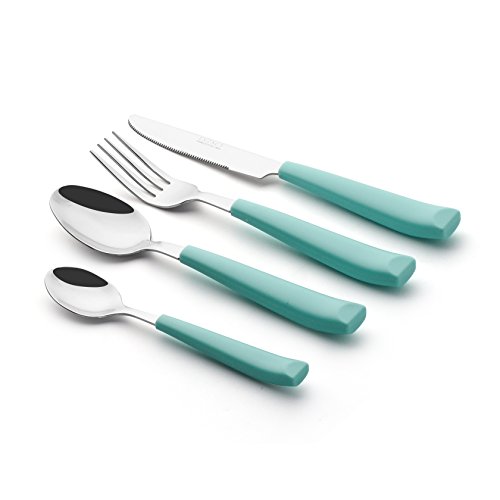 EXZACT Cutlery Set Coloured 16PCS Stainless Steel with Plastic Wide