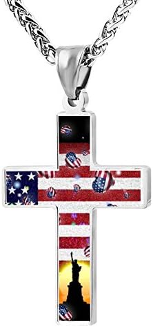ZHJshuer Unique American Flag Balloon Jewelry Cross Religious Enamel Pendant Necklace