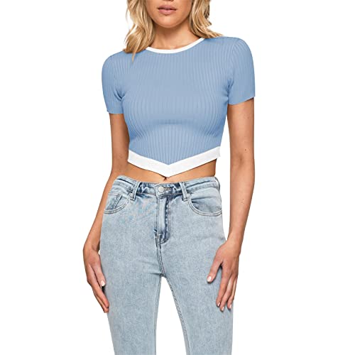 Womens Summer Plain Short Sleeve Y2k Tops Elegant Work T Shirt