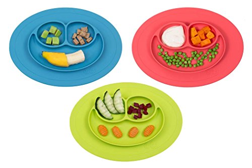 ezpz Mini Mat - One-piece silicone placemat + plate (Blue), One Size