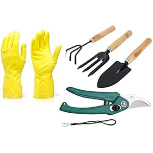 JINPRI� Gardening Tools – Reusable Rubber Gloves, Flower Cutter/Scissor & Garden Tool Wooden Handle (3pcs-Hand…