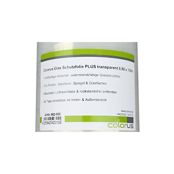 Colorus Premium Fensterschutzfolie selbsthaftend klar | Schutzfolie transparent 50 cm x 100 m | Selbstklebende PE-Folie fÃ¼r Fenster, Fliesen, harte BÃ¶den | Abklebefolie mit 50 my StÃ¤rke – Bild 3
