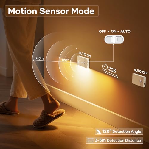 Swoieltr Night Light with Motion Sensor, 4 Pieces Rechargeable LED Night Light ON/OFF/AUTO Mode, 2700 K Warm White Light Children for Stairs Hallway Bedroom Living Room