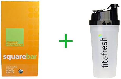 Squarebar, Organic Protein Bar, Chocolate Coated Peanut Butter, 12 Bars, 1.7 oz (48 g) Each, Vitaminder, Power Shaker Bottle, 20 oz Bottle