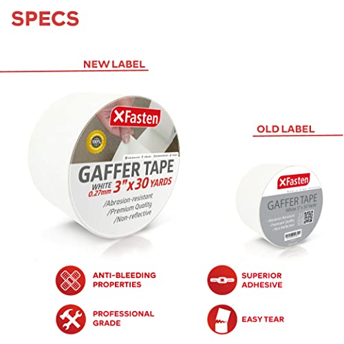 XFasten Professional Grade Gaffer Tape, 3 Inches x 30 Yards (White