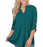 MOLERANI Womens Plus Size Tunic Tops 3/4 Roll Sleeve Shirts V Neck Blouses M-5XL