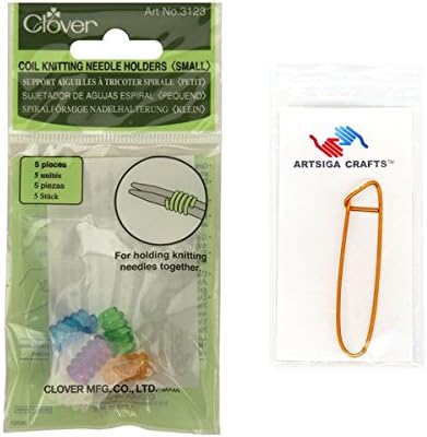 Clover Needlecraft Small Coil Knitting Needle Holders 5/Pkg Bundle with 1 Artsiga Crafts Stitch Holder 3123