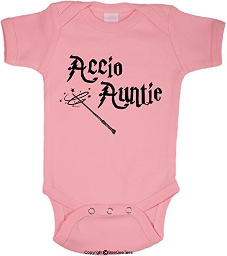 BeeGeeTees Accio Auntie Cute Baby One Piece Funny Wizard Romper Bodysuit