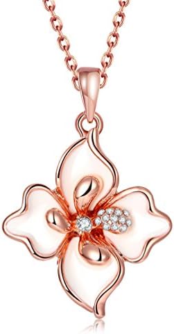 Tobert Women's 18K Rose Gold Plated Oil Drip White Good Luck Four Leaf Clover Necklace