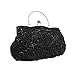 b.m.c BMC Black Beaded Sequin Design Metal Frame Kissing Lock Clasp Satin Interior Evening Clutch - Exuding Eloquences Collection