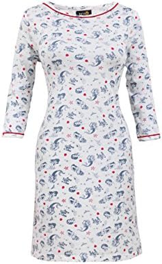 Beau, Women's Mid Sleeves Dress/Top with Pocket made from Organic Cotton,Fairytale Blue & White