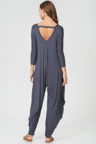 Annabelle Women's Long Sleeve Comfy Harem Jumpsuit Romper with Pockets Slate Grey Small J8002