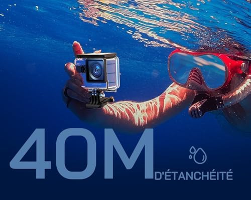 GA300 Caméra Action 4K, Étanche 40m avec Carte Mémoire 32 Go, WiFi 60FPS 24MP, Zoom 8X + Grand Angle 170° EIS, Télécommande 2.4G, Écran Tactile, 2X Batteries 1350mAh