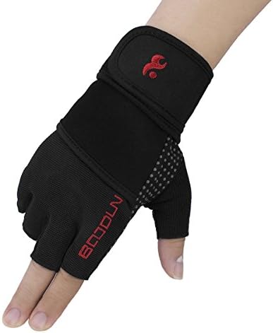 Boodun Antiskid Weight Lifting Gloves, Half Finger Wrist Wraps Support for Cross Training, Gym Workout, Fitness, Weightlifting, Cycling, Bodybuilding, Best for Women and Men