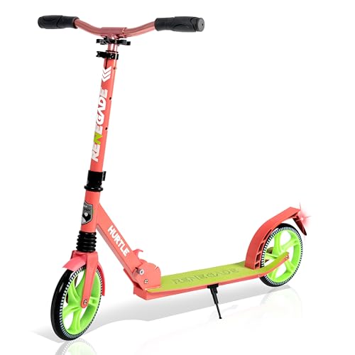 Hurtle Kick Scooter 2 Wheel Scooter for Kids Ages 8+ Teens and Adults – Folding Scooter with Adjustable T Bar Handlebar 8 Inch Big Wheels Alloy Non Slip Deck Carry Strap
