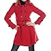 Women's Autumn Winter Double-Breasted Long Woolen Coat with Belt(L, Red)