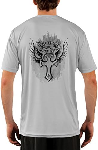 Rise Again Clothing Pink Tribal Cross Men's UPF 50+ Short Sleeve T-Shirt X-Small Pearl Grey