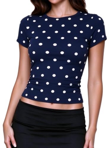 UAURORAO Women Polka Dot Crop Tops Teens Y2k Short Sleeve T Shirt at Amazon