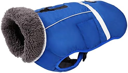 Dog Winter Coat Thickness Warm Fleece Lined Jacket Outdoor Waterproof Reflective Vest for Winter (XXXL(Back Length:27"), Blue)