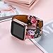 Maledan Leather Bands Compatible with Fitbit Versa Smart Watch/Versa Lite/Versa SE, Replacement Strap Accessories Bracelet Band for Fitbit Versa Women Men, Large, Pink Floral