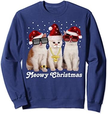 Unisex Meowy Christmas Kitten Gangsta Wishlist Bling Sweatshirt Small Navy