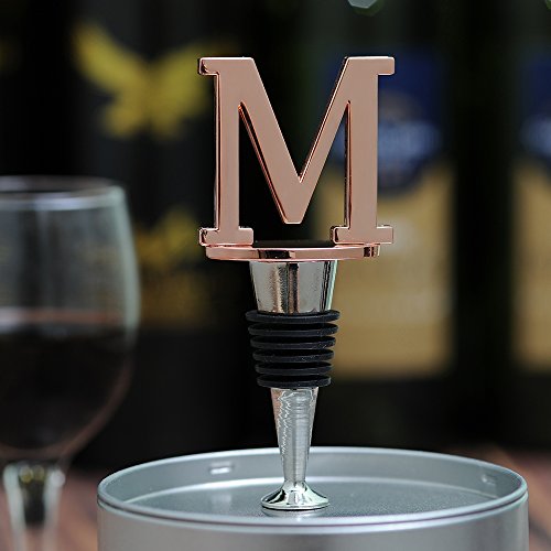 Wine and Beverage Bottle Stopper With Rose Gold Finish,M-Initial (Letter M) - Thumbnail 2