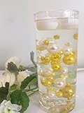 80 Gold & Ivory Pearls, Vase Filler Pearls For Floating Pearl Centerpieces, Jumbo & Mix Size No Hole Pearls, (Transparent Gel Beads Required To Create Floating Pearls Sold separately)