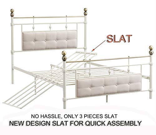 O&K Furniture Ivory-White Modern Metal Platform Bed Frame with Elegant Upholstered Headboard and Footboard, Noise Free (Full Size)