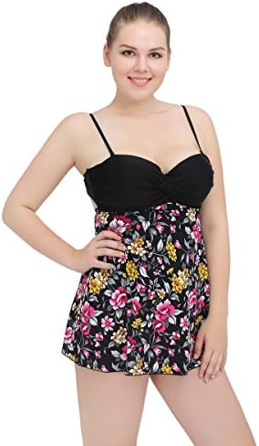YOUDIAN Women Plus Size Bandeau Swimsuit Blackless Two Piece Swimdress (XL, Black)