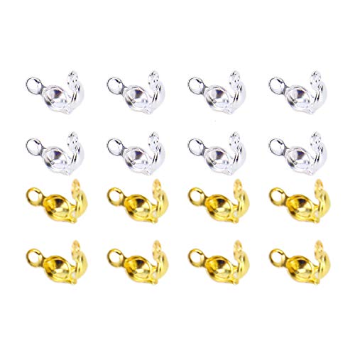 Monrocco 600pcs Metal Open Bead Tips Knot Covers for Jewelry Making, Gold & Silver, Diameter: 4mm