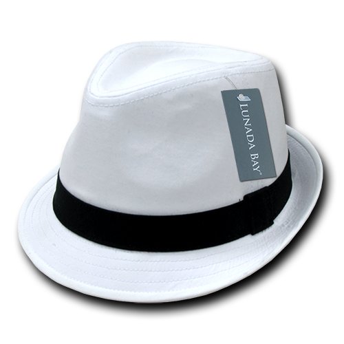 DECKY Basic Poly Woven Fedora, White Black, Large/X-Large