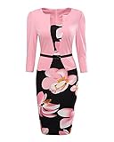 Oxiuly Women's Formal Patchwork Stretch Floral Print Business Work Bodycon Pencil Dress OX166